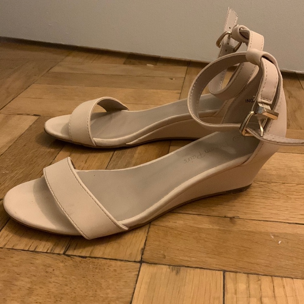 Nude low-wedge heeled sandals